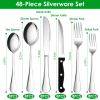 48-Piece Silverware Set Stainless Steel Flatware Cutlery Set Tableware Eating Utensils for 8 with Knife Fork Spoon Dishwasher Safe for Home Kitchen Re
